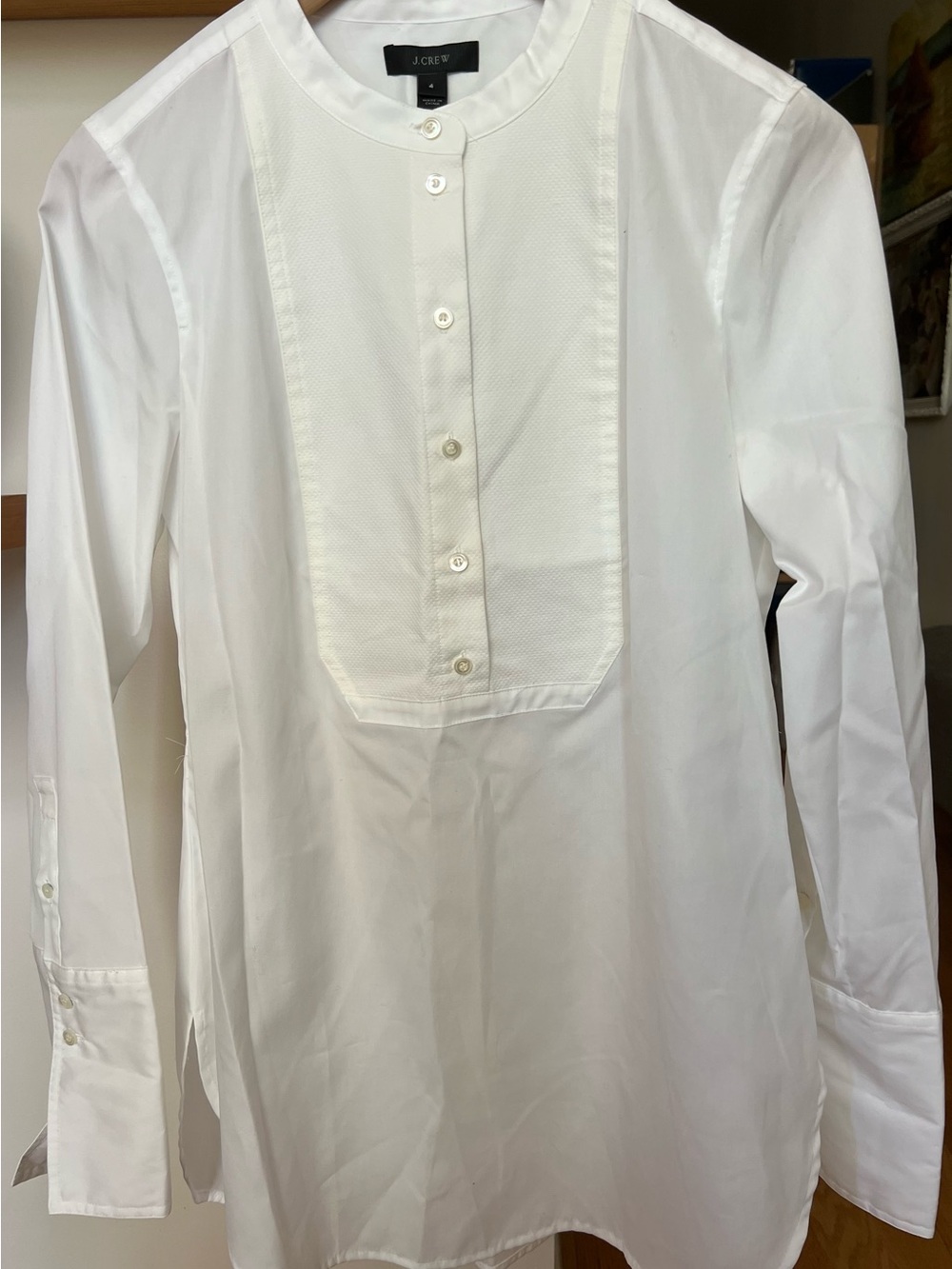 J. Crew White Band-Collar Bib-Front Dress Shirt